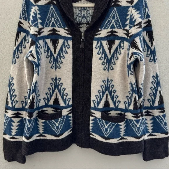 Pendleton Cardigan Sweater Wool Alpaca Knit Aztec Southwestern Country Blue L - Picture 4 of 8